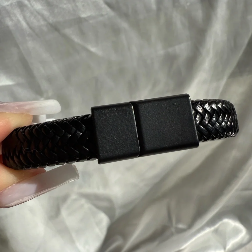 MEN NEW Black Braided Leather Bracelet